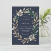 Invitation Mariage Feuillu Saphir Foncé (Debout devant)