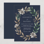 Invitation Mariage Feuillu Saphir Foncé (Devant / Derrière)