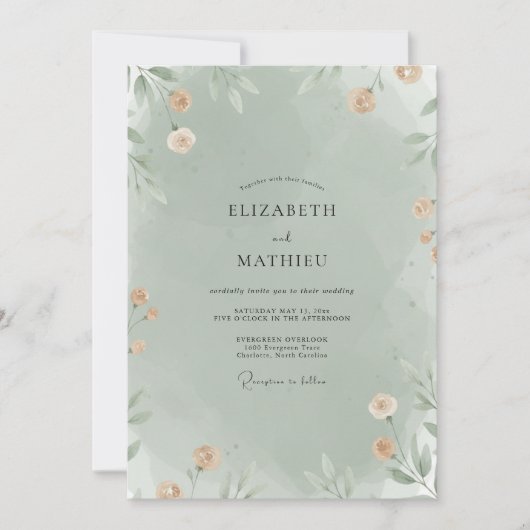 Invitation Mariage Feuillu Sauge Abricot (Devant)