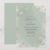 Invitation Mariage Feuillu Sauge Abricot (Devant / Derrière)