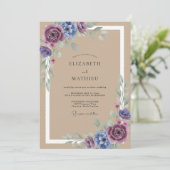 Invitation Mariage Feuillu Taupe et Prune (Debout devant)