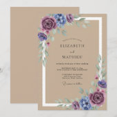 Invitation Mariage Feuillu Taupe et Prune (Devant / Derrière)