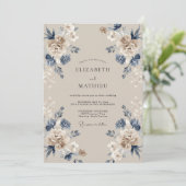 Invitation Mariage Feuillu Taupe Indigo (Debout devant)