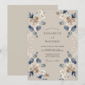 Invitation Mariage Feuillu Taupe Indigo (Devant / Derrière)