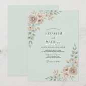 Invitation Mariage Feuillu Taupe Mousse de Mer (Devant / Derrière)