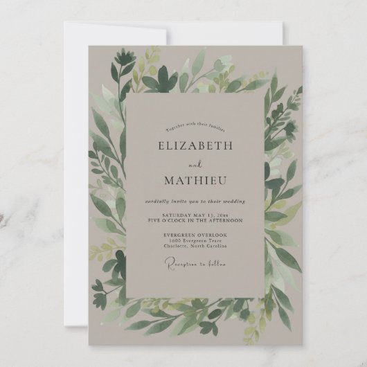 Invitation Mariage Feuillu Taupe Moussu (Devant)