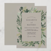 Invitation Mariage Feuillu Taupe Moussu (Devant / Derrière)