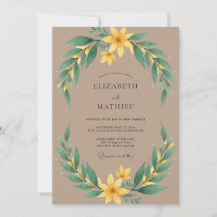 Invitation Mariage Feuillu Taupe Moutarde