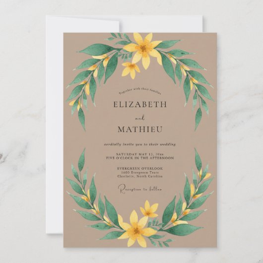Invitation Mariage Feuillu Taupe Moutarde (Devant)