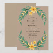 Invitation Mariage Feuillu Taupe Moutarde (Devant / Derrière)