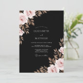 Invitation Mariage Feuillu Taupe Noir (Debout devant)