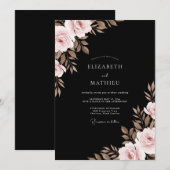 Invitation Mariage Feuillu Taupe Noir (Devant / Derrière)