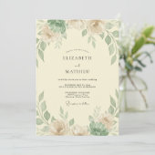 Invitation Mariage Feuillu Taupe Olive Éthéré (Debout devant)
