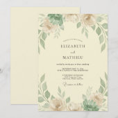 Invitation Mariage Feuillu Taupe Olive Éthéré (Devant / Derrière)