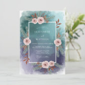 Invitation Mariage Feuillu Teinte de Bleu Turquoise (Debout devant)