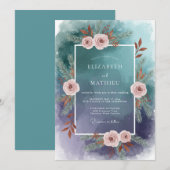 Invitation Mariage Feuillu Teinte de Bleu Turquoise (Devant / Derrière)
