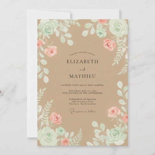 Invitation Mariage Feuillu Teinté de Brun (Devant)