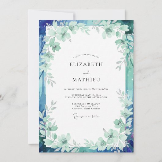 Invitation Mariage Feuillu Teinte de Mer (Devant)