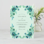 Invitation Mariage Feuillu Turquoise et Sarcelle (Debout devant)