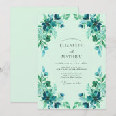 Invitation Mariage Feuillu Turquoise et Sarcelle (Devant / Derrière)