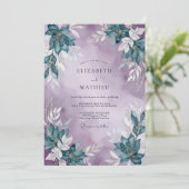 Invitation Mariage Feuillu Turquoise Lavande (Debout devant)