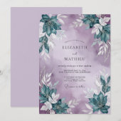 Invitation Mariage Feuillu Turquoise Lavande (Devant / Derrière)