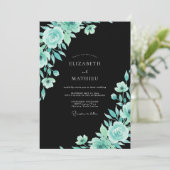 Invitation Mariage Feuillu Turquoise Noir (Debout devant)