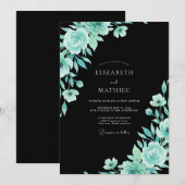 Invitation Mariage Feuillu Turquoise Noir (Devant / Derrière)