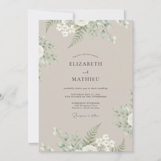 Invitation Mariage Feuillu Vert Taupe (Devant)
