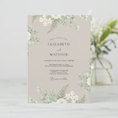 Invitation Mariage Feuillu Vert Taupe (Debout devant)