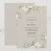 Invitation Mariage Feuillu Vert Taupe (Devant / Derrière)