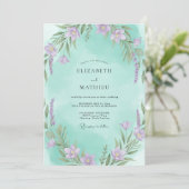 Invitation Mariage Feuillu Violet Aqua (Debout devant)