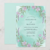 Invitation Mariage Feuillu Violet Aqua (Devant / Derrière)