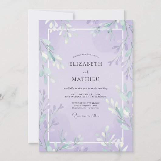Invitation Mariage Feuillu Violet Doux (Devant)