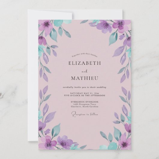 Invitation Mariage Feuillu Violet Mauve (Devant)