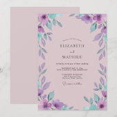 Invitation Mariage Feuillu Violet Mauve (Devant / Derrière)