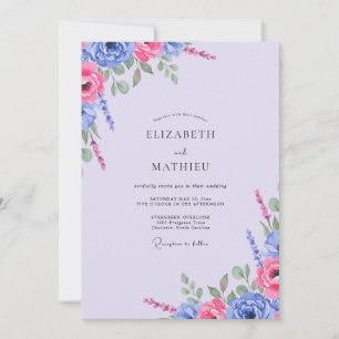 Invitation Mariage Feuillus Indigo Fuchsia