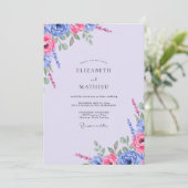 Invitation Mariage Feuillus Indigo Fuchsia (Debout devant)