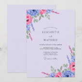 Invitation Mariage Feuillus Indigo Fuchsia (Devant / Derrière)