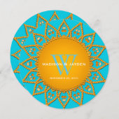 Invitation Mariage Fiançailles Aqua et Orange Sunshine (Devant / Derrière)