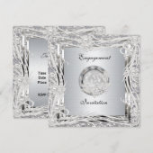 Invitation Mariage Fiançailles Cadre Floral Argent (Devant / Derrière)