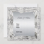 Invitation Mariage Fiançailles Cadre Floral Argent (Dos)