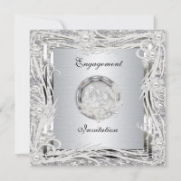 Invitation Mariage Fiançailles Cadre Floral Argent