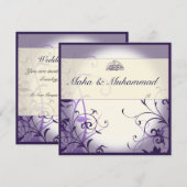 Invitation mariage/fiançailles de fleurs ornées de violet isl (Devant / Derrière)