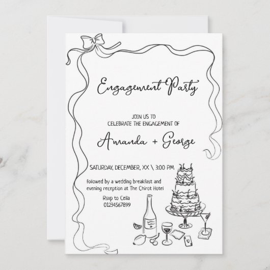 Invitation Mariage Fiançailles manuscrit chic (Devant)