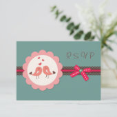 Invitation Mariage, fiançailles Oiseaux d'amour, cœur RSVP In (Debout devant)
