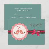 Invitation Mariage, fiançailles Oiseaux d'amour, cœur RSVP In (Devant / Derrière)