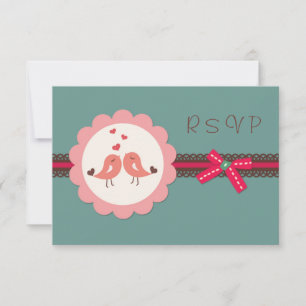 Invitation Mariage, fiançailles Oiseaux d'amour, cœur RSVP In