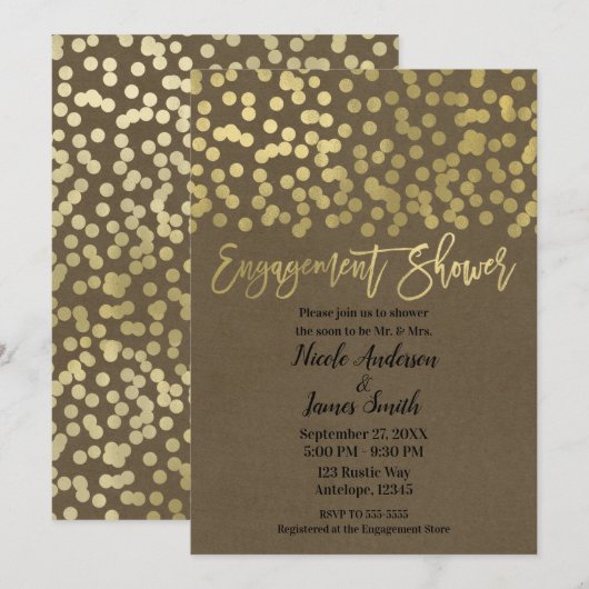 Invitation Mariage Fiançailles Or Moderne Chic Rustique Kraft (Devant / Derrière)