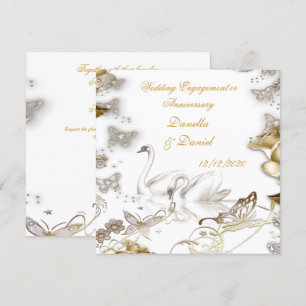 Invitation Mariage Fiançailles ou Anniversaire Blanc Sépia